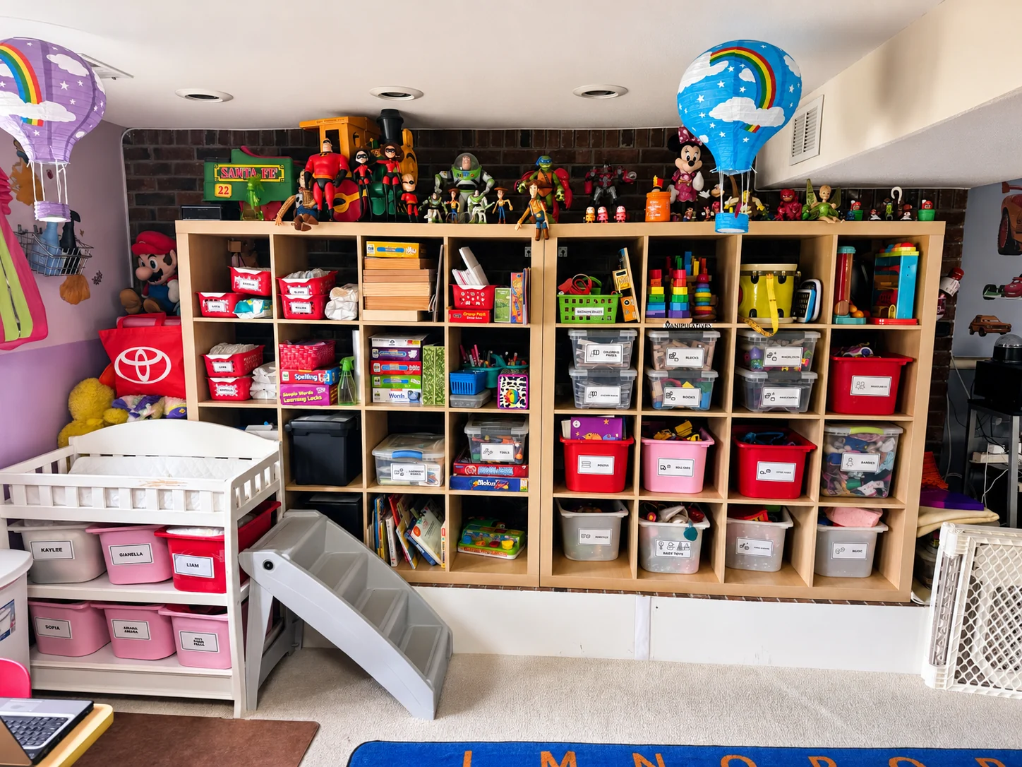 Organized learning area with books and educational toys